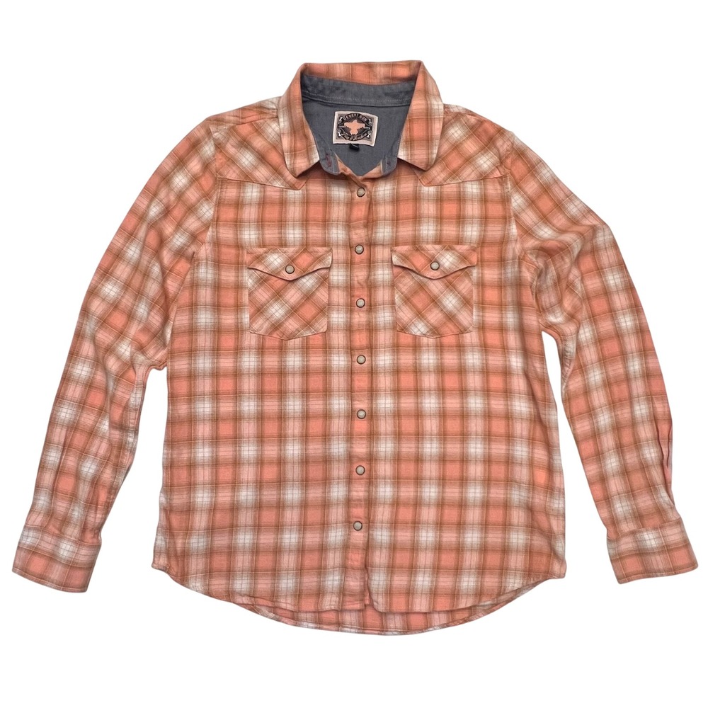 Desert Son‎ Flag & Anthem Coral Plaid Cowgirl Western Snap Button Shirt Size S